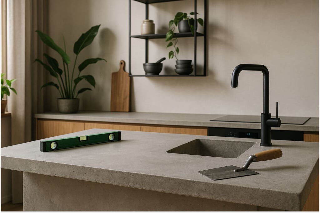 concrete countertop in the kitchen