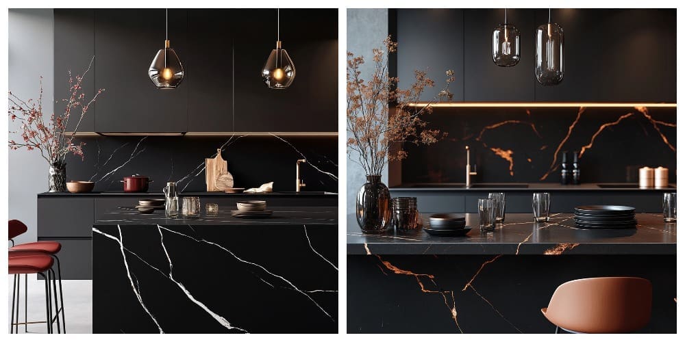 Black quartz with bright accents