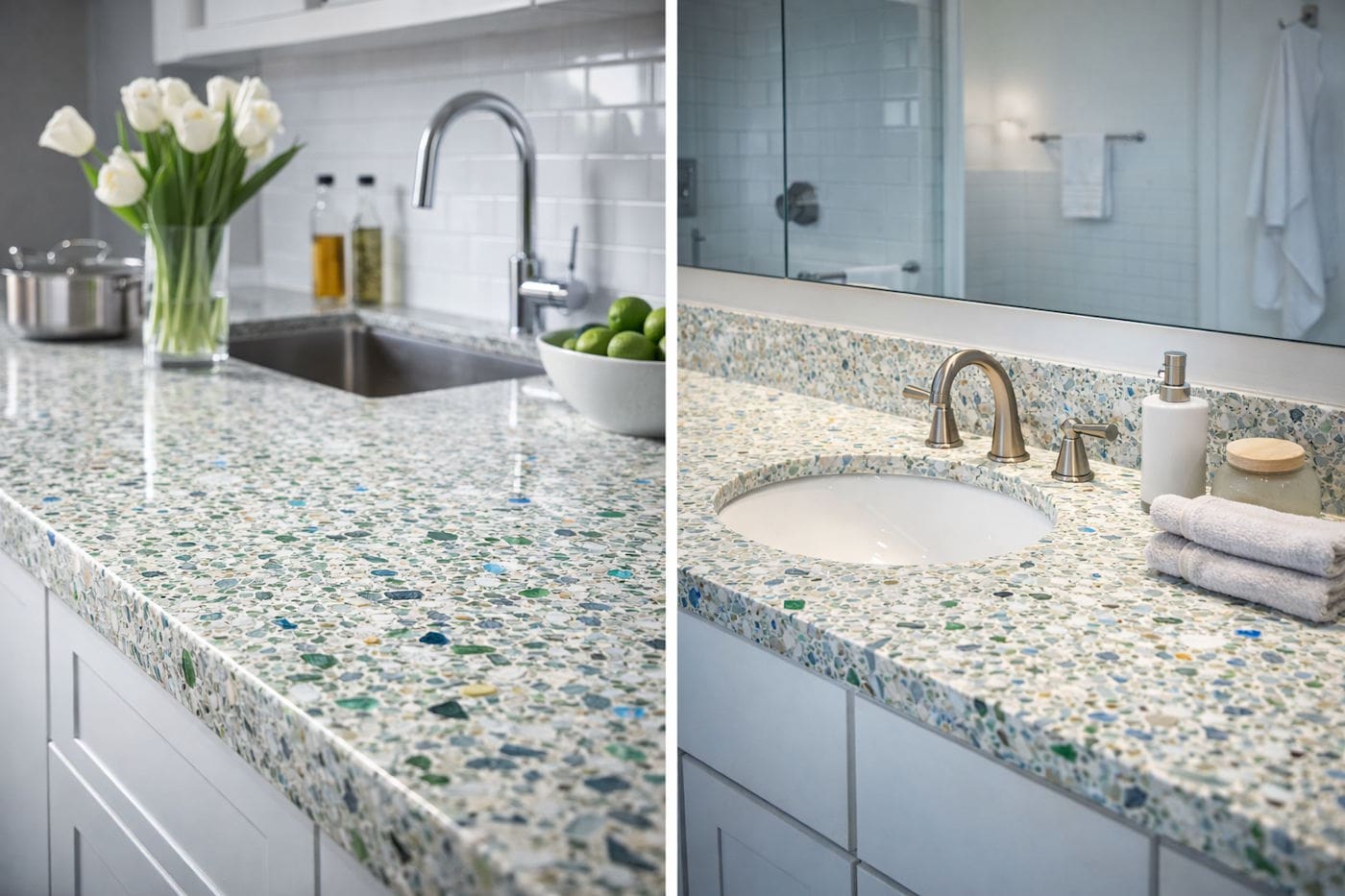 Recycled Glass Countertops in Interiors: How to Use Them in Kitchens and Bathrooms